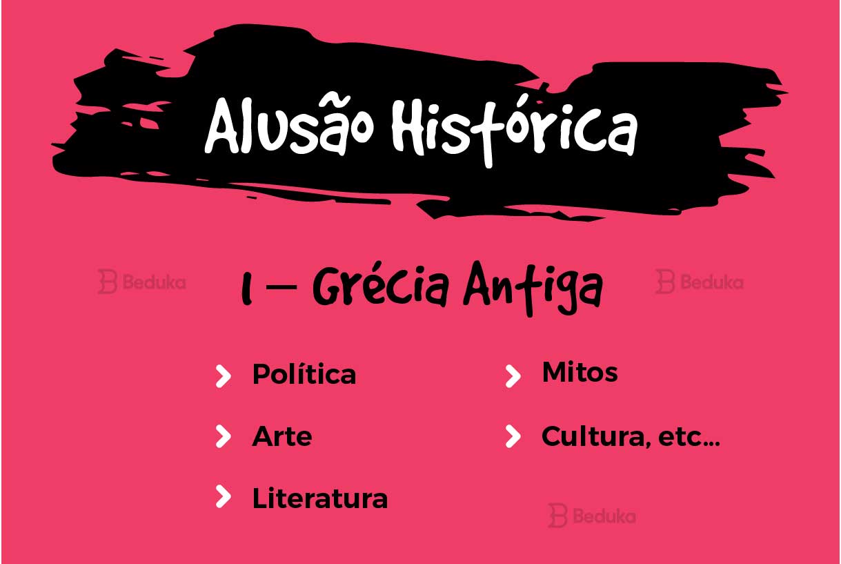 alusão histórica para qualquer tema, como política, arte, literatura, mitos, cultura