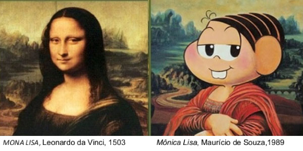 exemplo de intertextualidade na pintura com uma nova versão da Monalisa, com a turma da Mônica