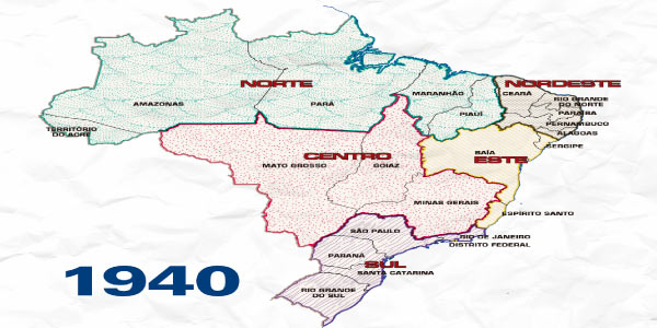 Divisão do Brasil no ano de 1940 para fazer os Exercícios sobre Divisão Regional do Brasil