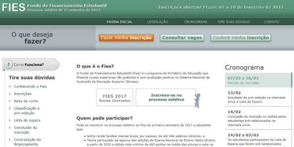 Passo a passo da inscrição do Fies