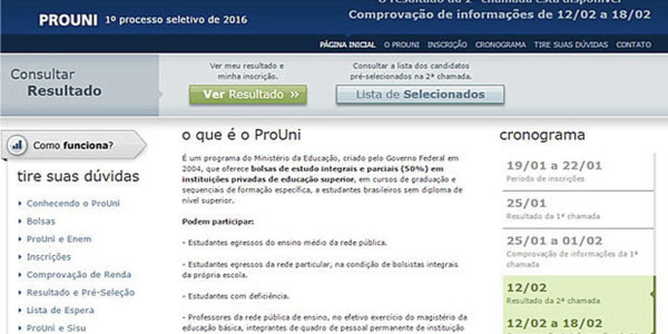 Resultado da segunda chamada do Prouni