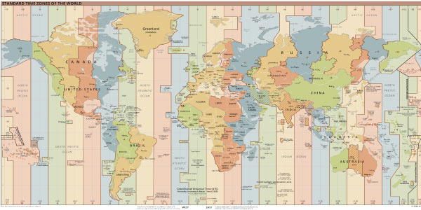 Mapa mundial que representa o Fuso Horário