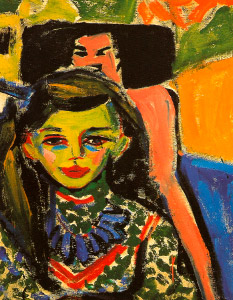"Fränzi perante uma cadeira talhada", de Ernst Ludwig Kirchner exemplo de pintura expressionista