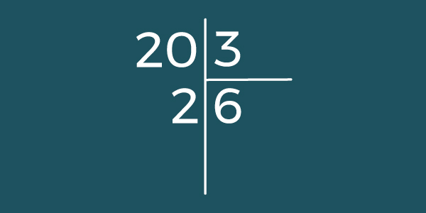 exemplo de uma divisão: 20 dividido por 3