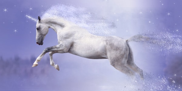 Imagem-de-unicórnio-branco-cavalgando-em-cenário-azul-imagem-do-exemplo-de-frase-com-verbo-transitivo-indireto-eu-acredito-em-unicornio