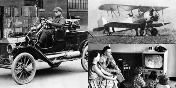 Coisas-antigas-carro-antigo-televisão-antiga-avião-antigo