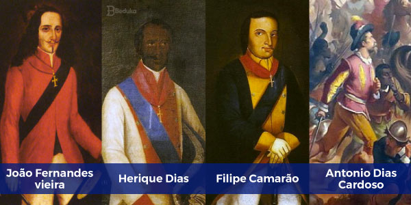 principais-nomes-da-insurreiçao-pernamucana-João-Fernandes-vieira-Herique-Dias-Filipe-Camarão-e-Antonio-Dias-Cardoso