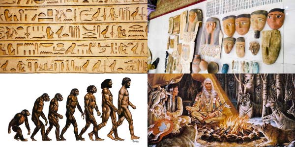 tipos-de-antropologia-linguistica-escrita-egípcios-fisica-corpo-pintado-indios-americanos-em-frente-a-fogueira-e-rituais-evolução-imagem-do-homem-evoluindo-e-objetos-arqueologicos-vasos
