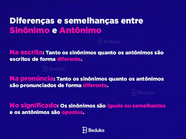 Qual a diferença entre antônimo e sinônimo? Exemplos de antônimo e sinônimo