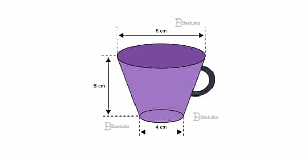 mackenzie Uma xícara de chá tem a forma de um tronco de cone reto, conforme a figura. Supondo π = 3